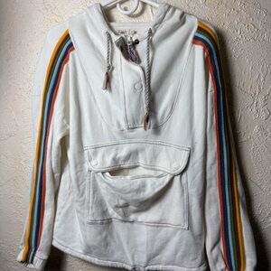 Faherty Cream Hoodie with Multicolor Drawstrings